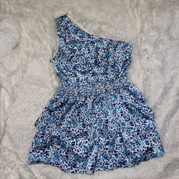 Sugarlips One Shoulder Blue and White Ruffle Mini Dress size XL Cocktail Party - Picture 2 of 4